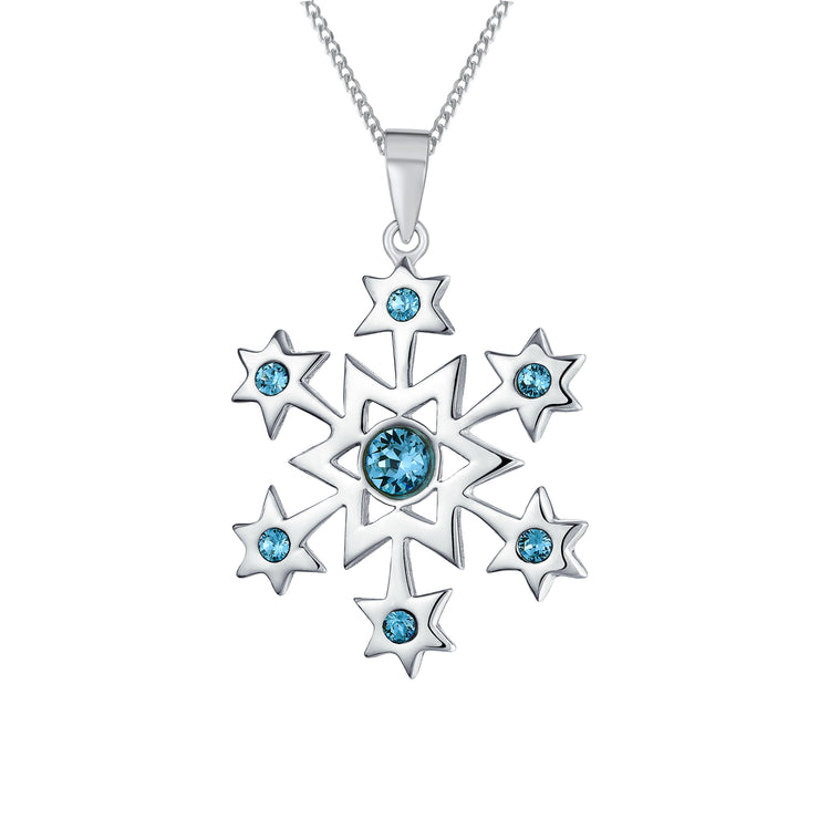 Blue Holiday Party Jewelry Set CZ Snowflake Earrings & NecklaceBrooch Pin