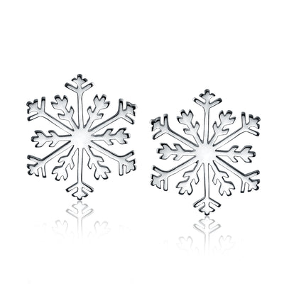 Classic Snowflake Stud Earrings in Polished Sterling Silver for Christmas Parties