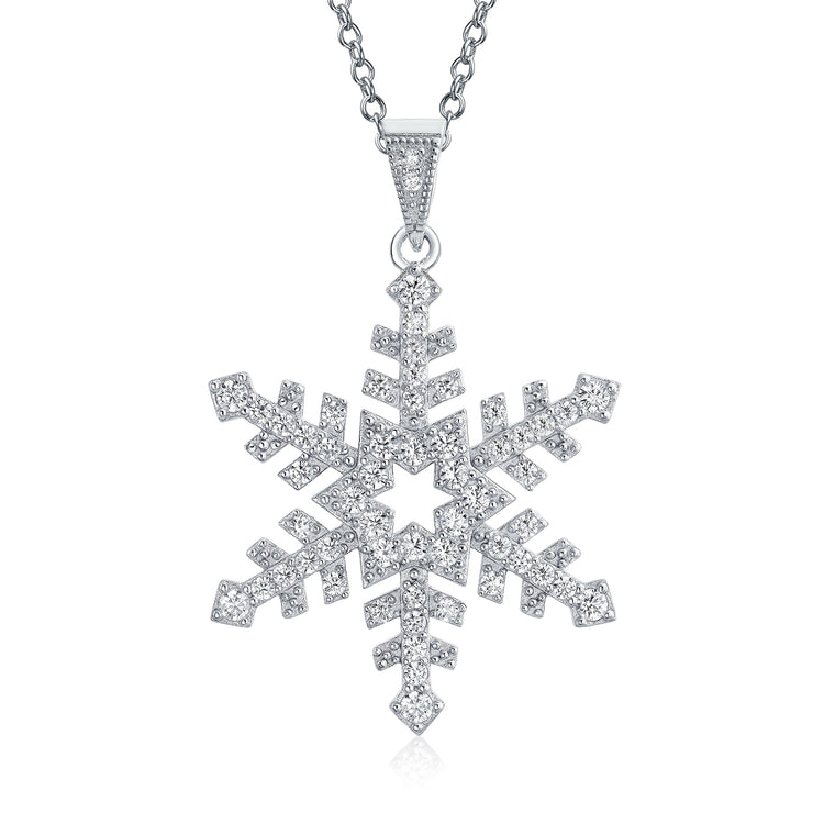 Branch Snowflake Cubic Zirconia CZ Pendant Necklace Sterling Silver