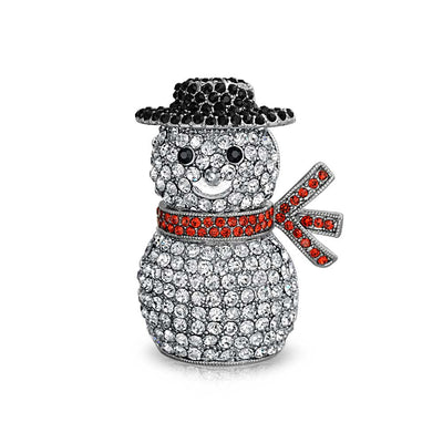 Winter White Crystal Large Statement Christmas Snowman Brooch Pin