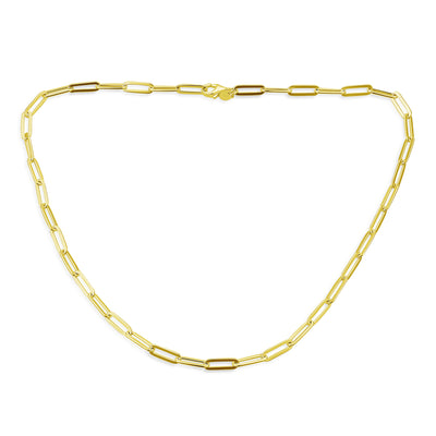 Solid 14K Gold Over Silver Italian 4mm Paperclip Chain Necklace for Men Nickel-Free