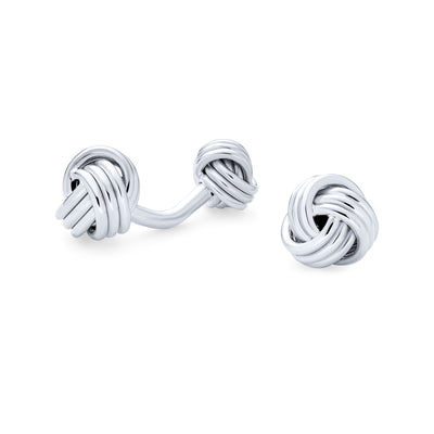 Solid Double Sided Love Knot Shirt Cufflink for Men Executive Groom Gift Silver