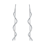 Wavy Zig Zag Thin Wire Dangle Threader Earrings .925 Sterling Silver