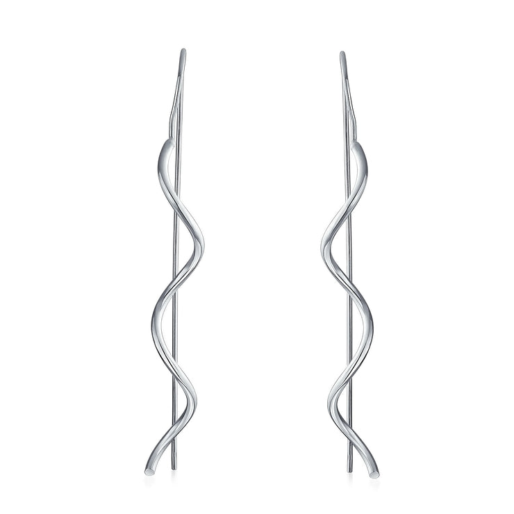 Wavy Zig Zag Thin Wire Dangle Threader Earrings .925 Sterling Silver