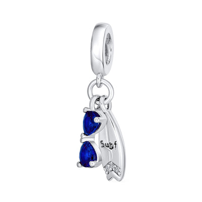 Fun Sports Blue CZ Sterling Silver Glass Charm Bead for Travel & Beach Adventures