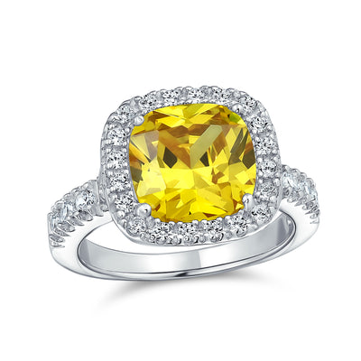 Classic 6CT Canary Yellow Halo Cushion Cut Engagement Ring Sterling Silver