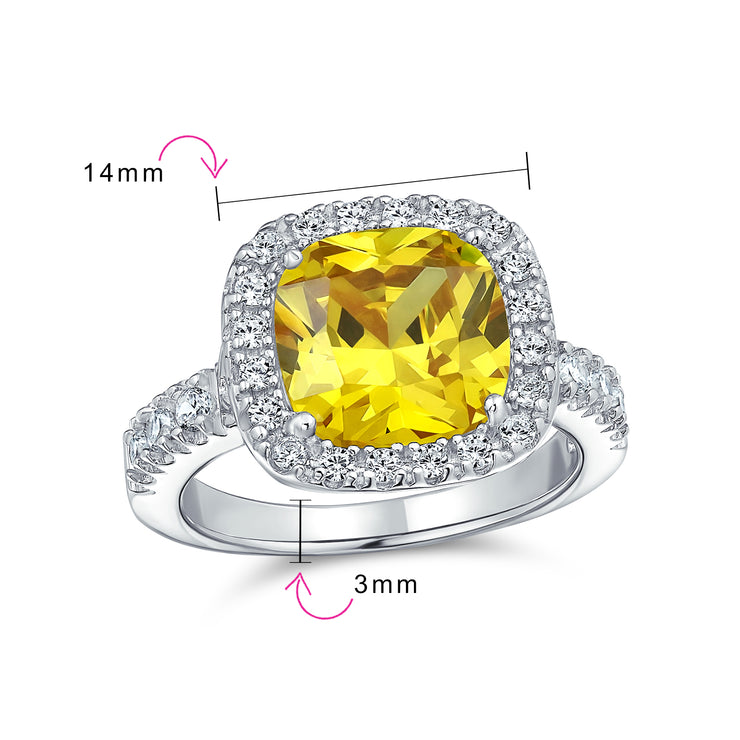 Classic 6CT Canary Yellow Halo Cushion Cut Engagement Ring Sterling Silver