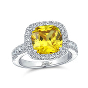 Classic 6CT Canary Yellow Halo Cushion Cut Engagement Ring Sterling Silver