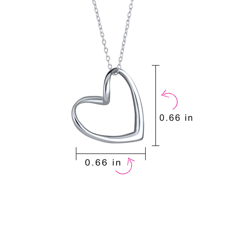 Floating Open Heart Pendant Necklace For Women .925 Sterling Silver