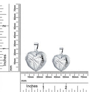 Vintage Style Leaf Engraved Puff Heart Photo Keepsake Locket Silver