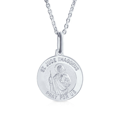 Religious Medal Saint Jude Thaddeus Pendant Necklace Symbol of Hope .925 Silver