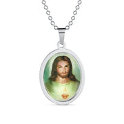 Mens Oval Religious Medal Medallion Sacred Heart Of Jesus Photo Pendant