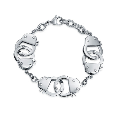Handcuff BFF Partners in Crime Stainless Steel Curb Chain Bracelet