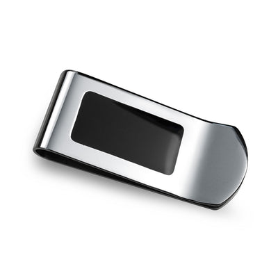 Two Tone Black Enamel Money Clip Card Holder for Men - Stainless Steel Gift