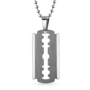 Set of 2 Hip Hop Biker Jewelry Razor Blade Pendant Necklace Black Silver Plated