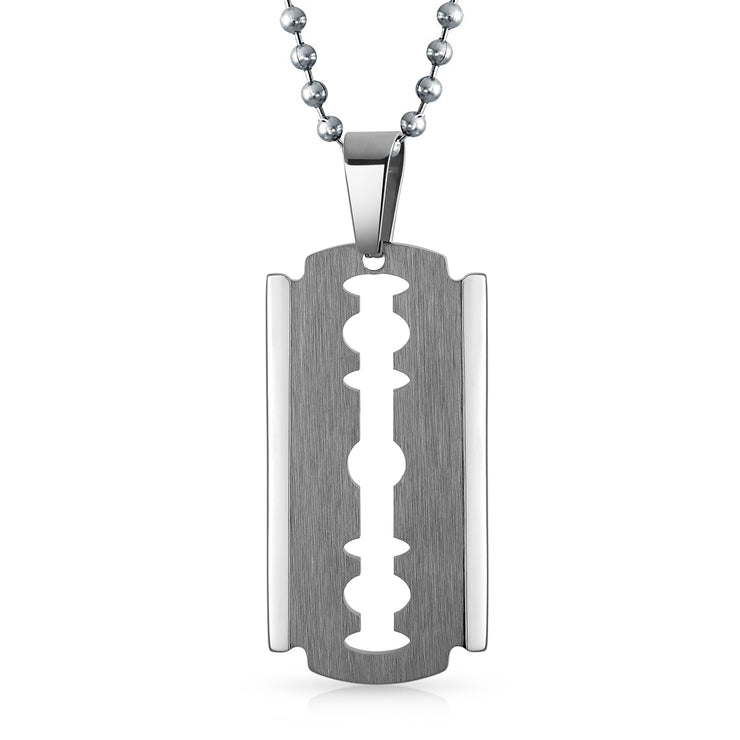 Set of 2 Hip Hop Biker Jewelry Razor Blade Pendant Necklace Black Silver Plated