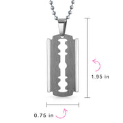 Set of 2 Hip Hop Biker Jewelry Razor Blade Pendant Necklace Black Silver Plated
