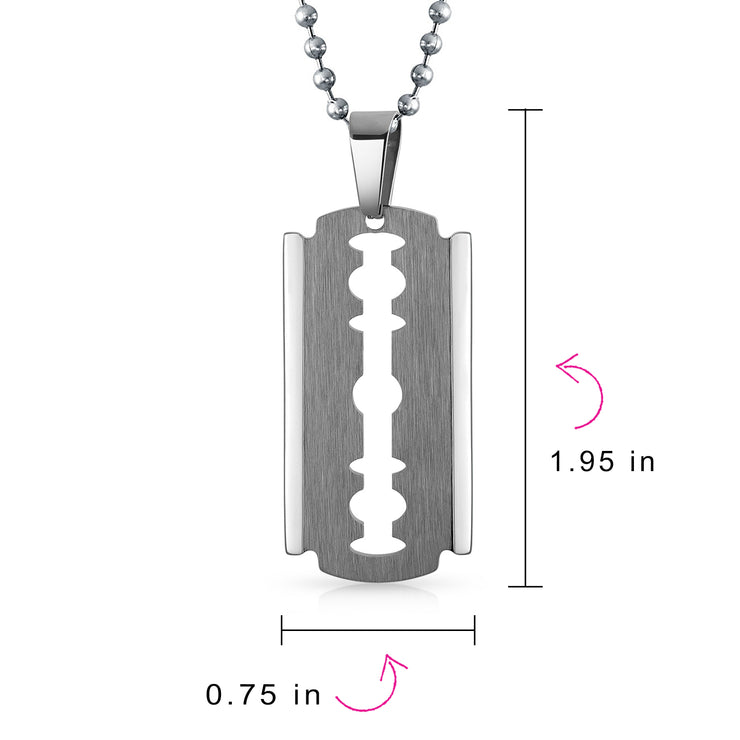 Set of 2 Hip Hop Biker Jewelry Razor Blade Pendant Necklace Black Silver Plated