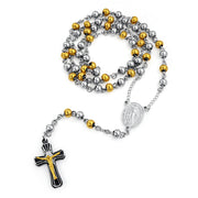 Mens Virgin Mary Rosary Crucifix Necklace Tri Color Stainless Steel