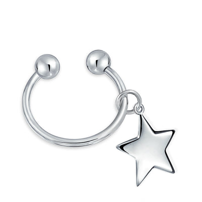 Unisex Star Tag ID Key Chain with Ball Screw Tip and Horseshoe Key Ring