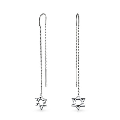 Judaic Star Of David Dangle Earrings Sterling Silver Threader for Bat Mitzvah