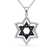 Black & White CZ Star of David Pendant Necklace Sterling Silver for Teens