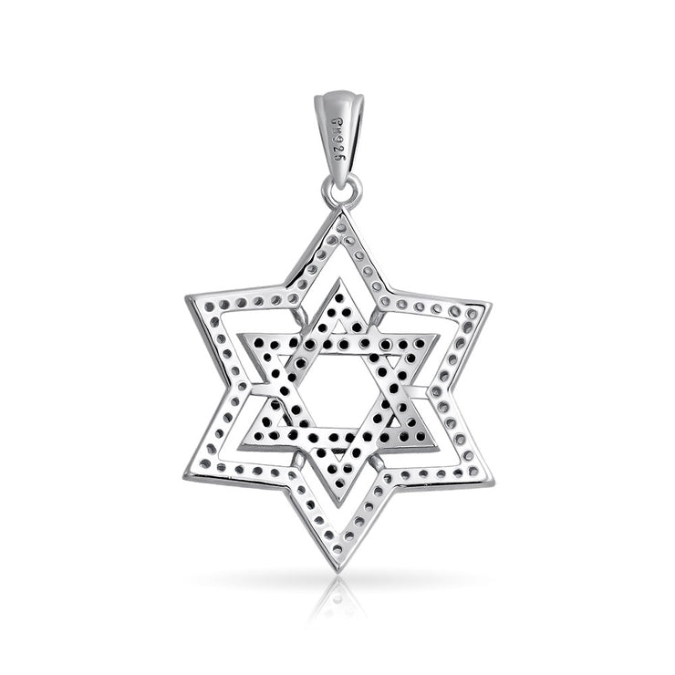 Black & White CZ Star of David Pendant Necklace Sterling Silver for Teens