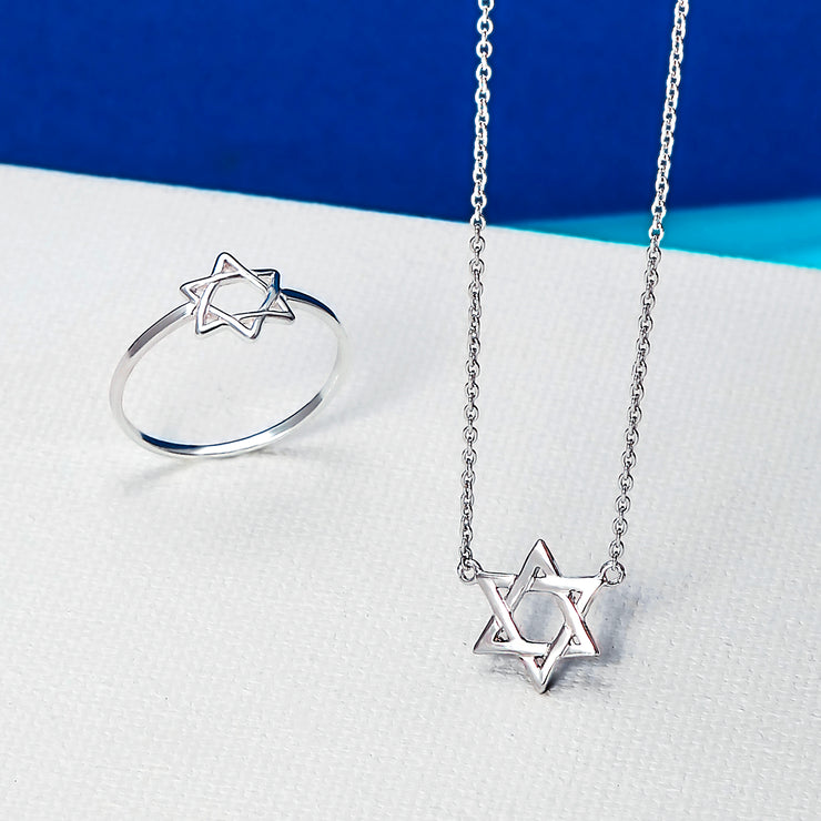 Midi Knuckle Thin 1MM Band Star Of David Ring .925 Sterling Silver