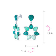 Teal Green Blue Apatite & Brazil Amazonite Petals Flower Drop Earrings