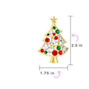 Set of 2 Large Colorful Crystal Holiday Christmas Tree & Bells Brooche Pin Gold Plated