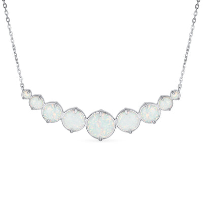 White Created Opal 9 Multi Round Circle Graduated Collar Necklace