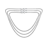 Set of 3 Unisex Classic Rope Chain Necklace Stainless Steel 18, 20 & 24 Inch