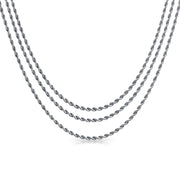 Set of 3 Unisex Classic Rope Chain Necklace Stainless Steel 18, 20 & 24 Inch