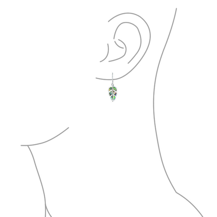 Abalone Gemstone Leaf Drop Dangle Lever back Earrings Sterling Silver