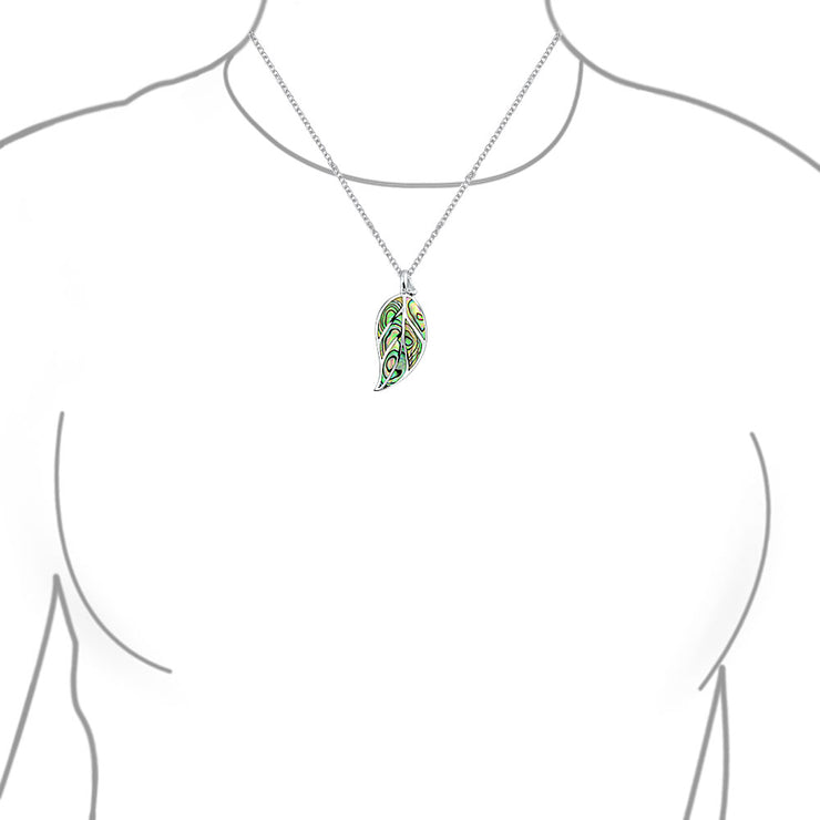 Large Leaf Dangle Pendant Abalone Shell Necklace .925 Sterling Silver