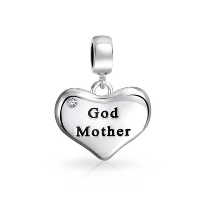 BFF Gold Mother Word Heart Crystal Bead Charm .925 Sterling Silver