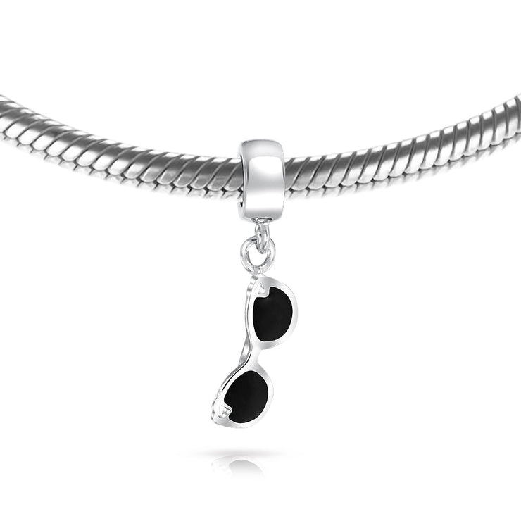 Set of 2 Black Movie Star Sunglasses and Sonoran Desert Cactus Charm Bead Silver