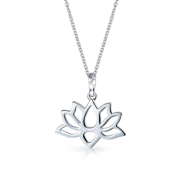 Lotus Flower Blossom Cut Out Pendant Necklace Yogi .925 Sterling Silver