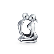 Couples Kissing Lovers Sculpture Charm Bead .925Sterling Silver