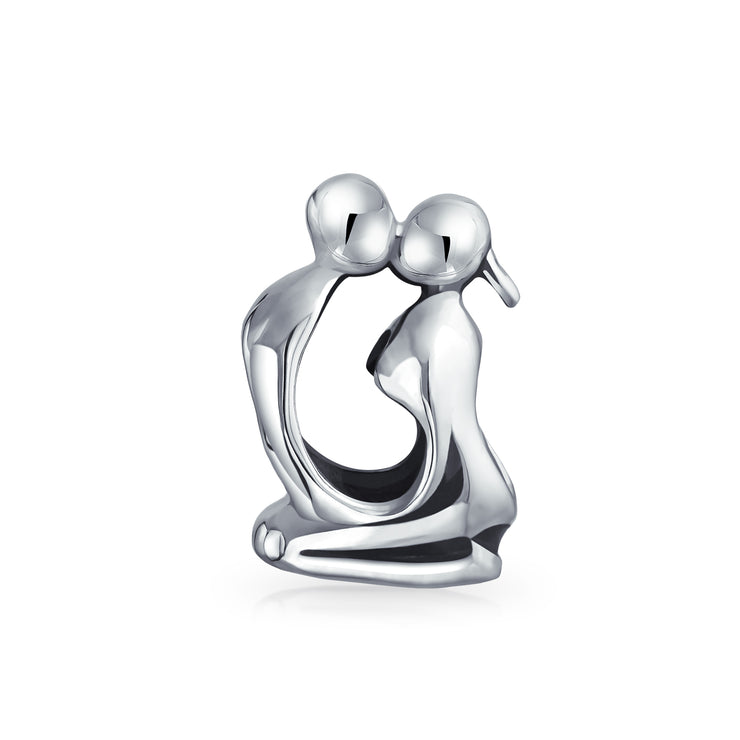 Set of 2 Couples Kissing Lovers & Valentine Heart Knot Spacer Charm Bead Silver