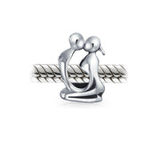 Set of 2 Couples Kissing Lovers & Valentine Heart Knot Spacer Charm Bead Silver