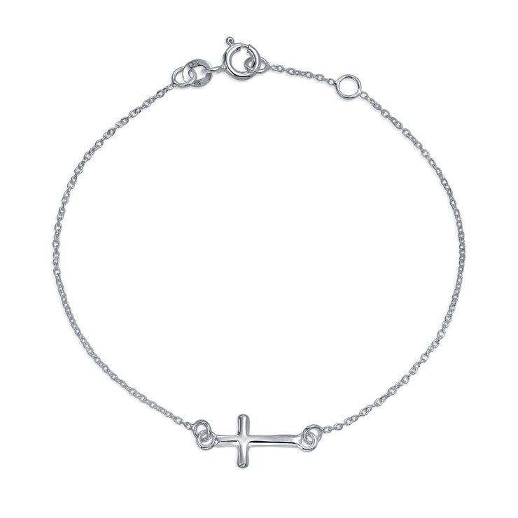 Religious Horizonal Sideways Cross Bracelet Communion Sterling Silver
