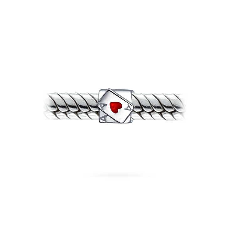Set of 2 Welcome to Las Vegas and Poker Ace of Hearts Charm Bead Sterling Silver