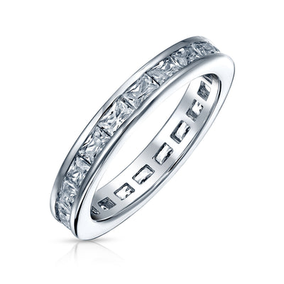 Channel Princess Cut CZ Wedding Band Eternity Ring .925 Sterling Silver