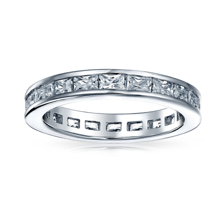 Channel Princess Cut CZ Wedding Band Eternity Ring .925 Sterling Silver