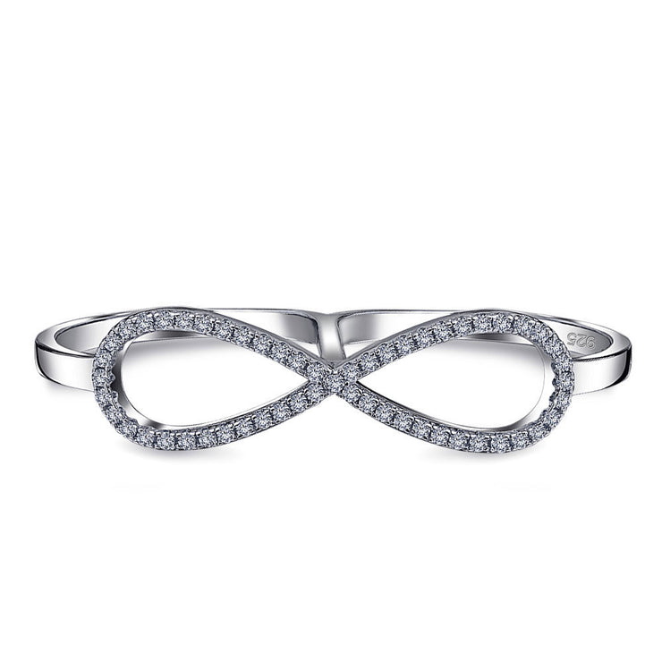 Boho Fashion CZ Pave Infinity Two Finger Ring .925 Sterling Silver