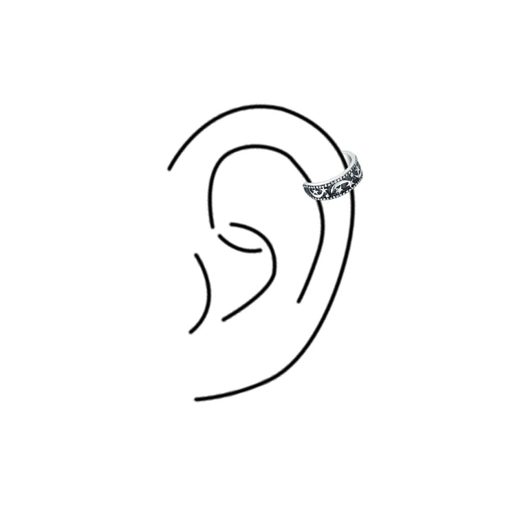Celestial Moon Cartilage Ear Cuffs Earring Black .925Sterling Silver