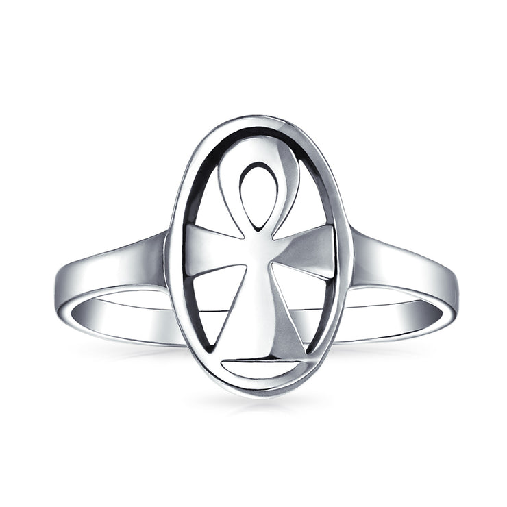 Eternal Key Of Life Signet Egyptian Ankh Cross Ring Sterling Silver