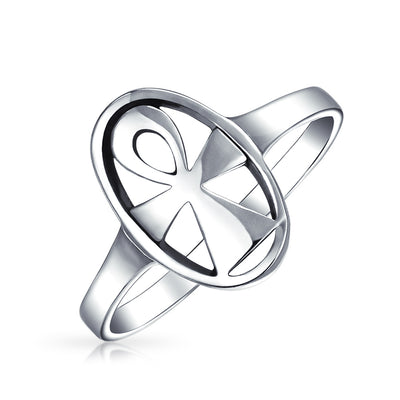 Eternal Key Of Life Signet Egyptian Ankh Cross Ring Sterling Silver