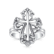Christian Religious Fleur De Lis Cross Ring Oxidized Sterling Silver